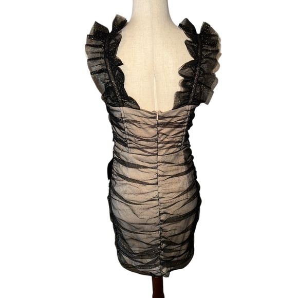 Lulus Dress Sz L Dazzling Black Beige Metallic Bodycon Mini Whimsigoth Fairy - Picture 6 of 12